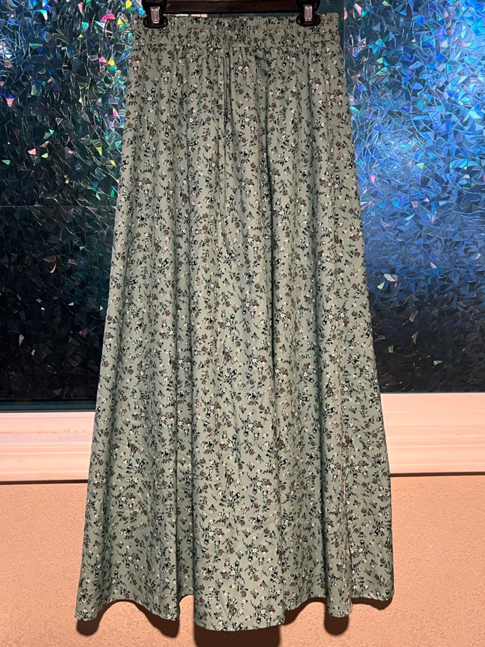 Women's Mint Green Floral Maxi Skirt